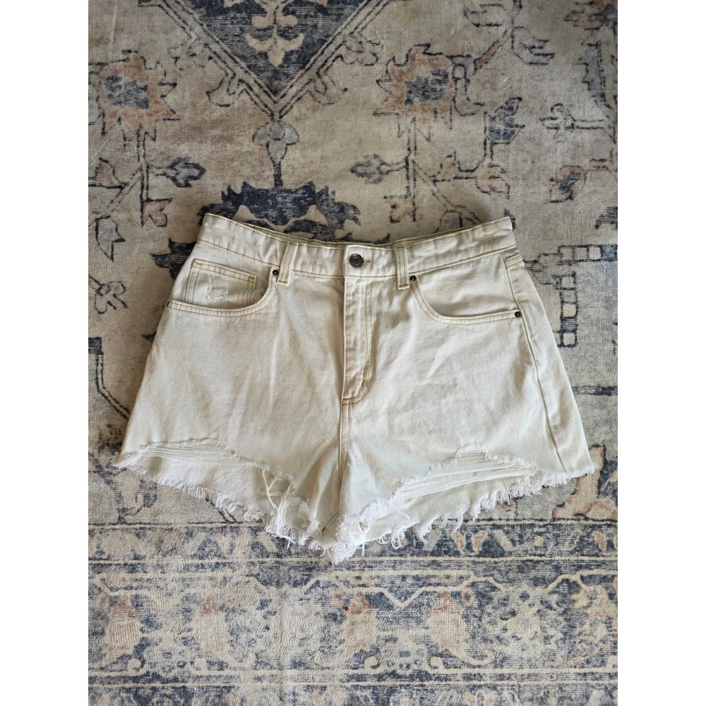 Cotton On Women's Size 10 Cream Beige 100% Cotton High Rise Mom Denim Shorts‎
